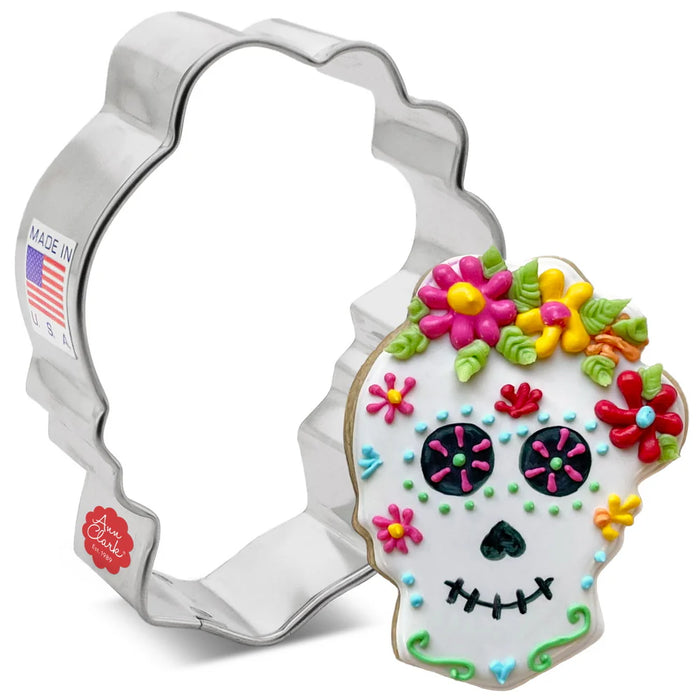 Ann Clark Cookie Cutter Sugar Skull with Flowers Cookie Cutter