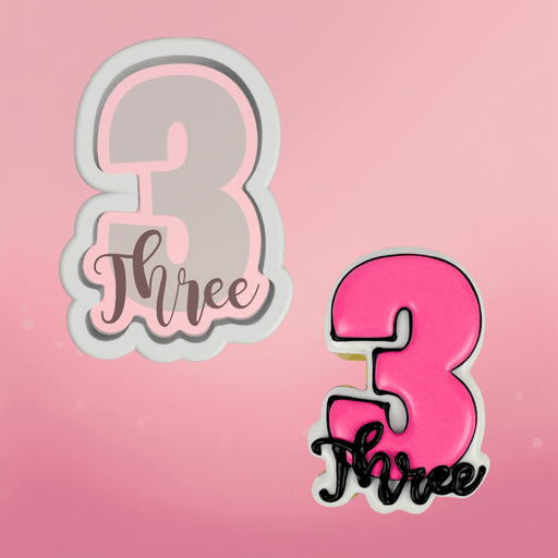 Number and Script Three Cookie Cutter - The Cookie Countess