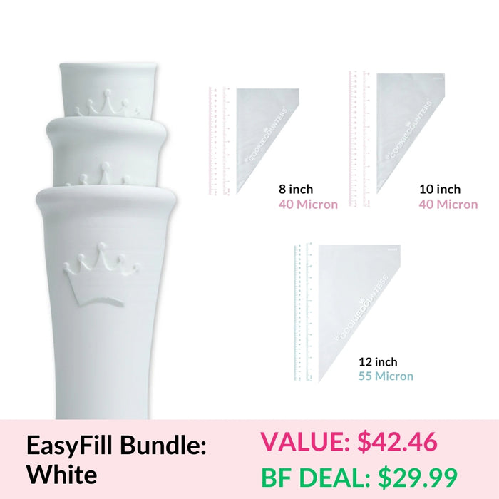 The Cookie Countess BFCM White Black Friday 2024 Bundle: Easy Fill Tipless Bag Holder Set