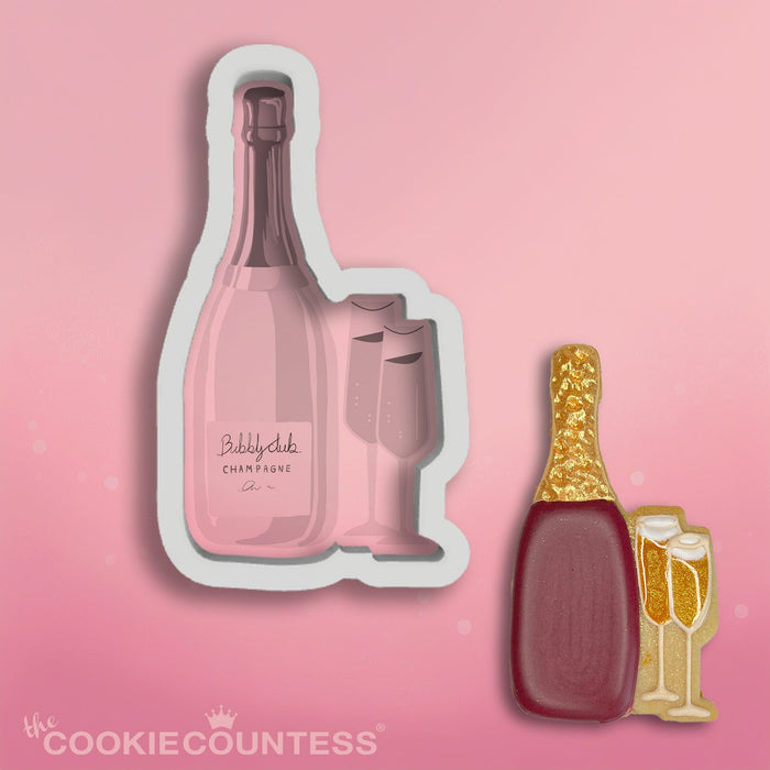 Champagne Bottle with Glasses Cookie Cutter STL — The Cookie Countess