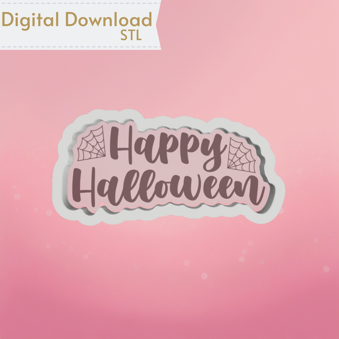 The Cookie Countess Digital Art Download Happy Halloween with Spider Webs Plaque Cookie Cutter STL