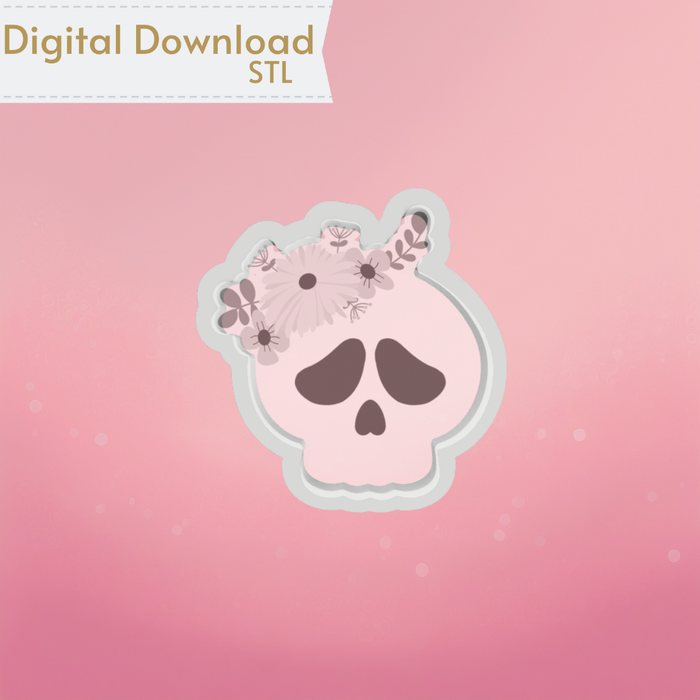 The Cookie Countess Digital Art Download Skull with Flowers Cookie Cutter STL