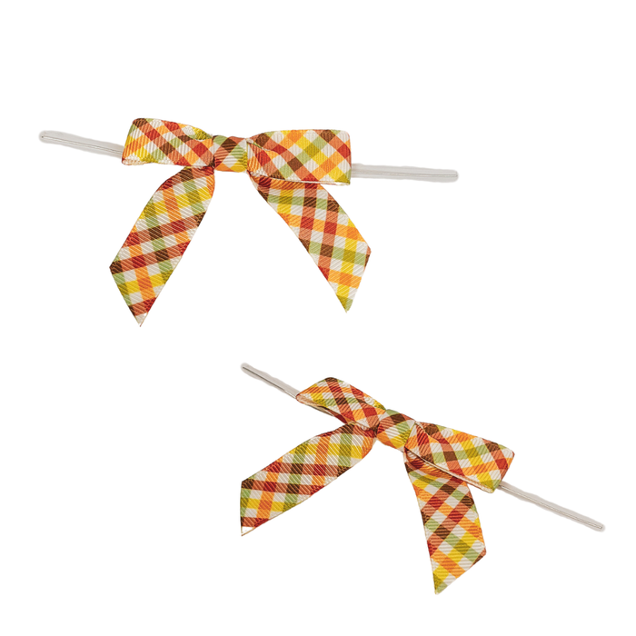 The Cookie Countess Packaging Pre-tied Grosgrain Bows with Wire Twist Tie:  Fall Plaid