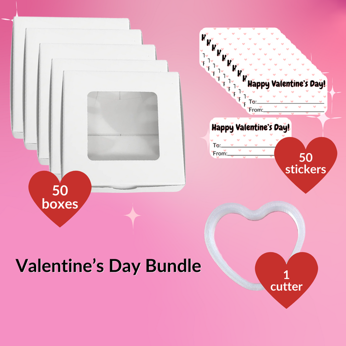 The Cookie Countess Packaging Valentine's Day Box, Sticker and Cutter Bundle