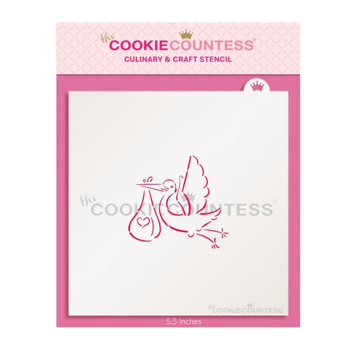 The Cookie Countess Stencil Baby Stork Stencil