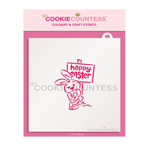 The Cookie Countess Stencil Bunny Leaning on Sign PYO