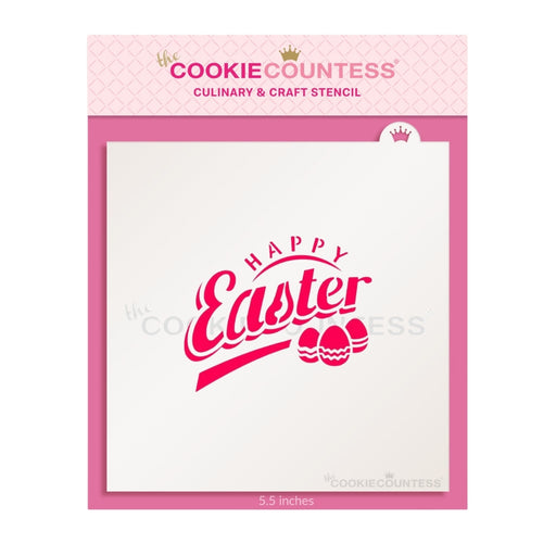 The Cookie Countess Stencil Happy Easter with Eggs Stencil