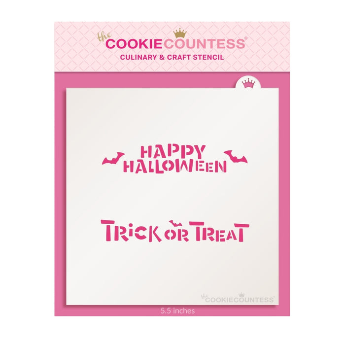 The Cookie Countess Stencil Happy Halloween, Trick or Treat Cookie Stick Stencil