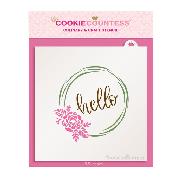 The Cookie Countess Stencil Hello Flowers Wreath 3 Piece Stencil