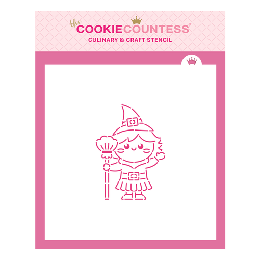 The Cookie Countess Stencil Little Witch with a Broom PYO Stencil