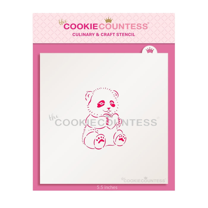 The Cookie Countess Stencil Panda with Heart Stencil