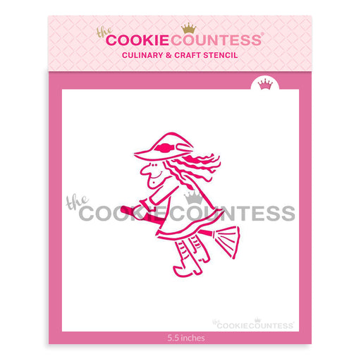 The Cookie Countess Stencil Scary Witch on a Broom PYO Stencil