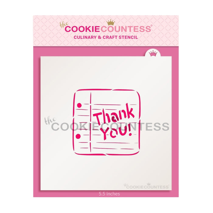 The Cookie Countess Stencil Thank You Note Stencil - Drawn by Krista